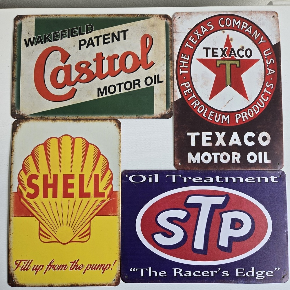 4 Motor Oil 8 x‎ 12 Novelty Metal Signs Shrink-Wrapped Castrol Shell Texaco STP